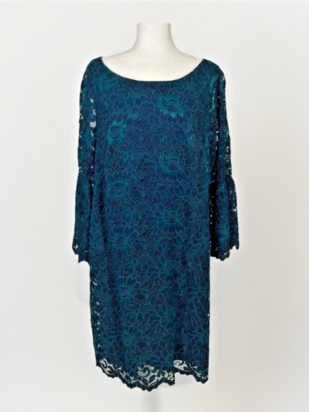 Jessica Howard Dress Plus Size 22W Knee Length Floral Lace Blue Green Wedding